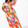 Plus-Size Floral Maxi Skirt & Top Set – Multi-Color