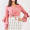 Fuzzy Cropped Top with Ruffle Sleeves – Blush