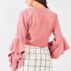 Fuzzy Cropped Top with Ruffle Sleeves – Blush