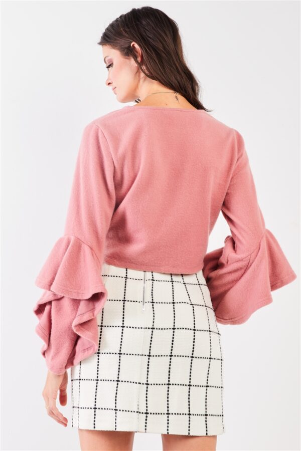 Fuzzy Cropped Top with Ruffle Sleeves – Blush
