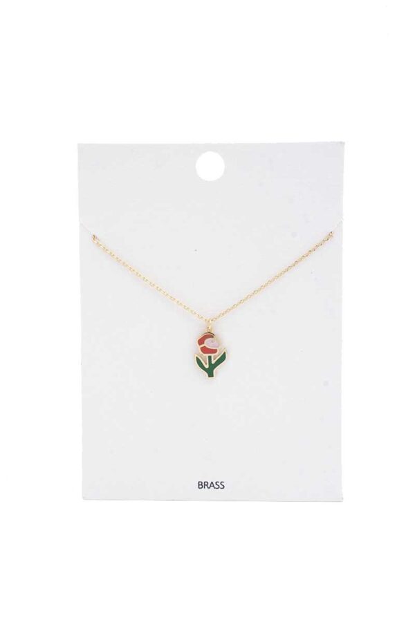 Flower Charm Necklace – Delicate Pendant in Green/Red