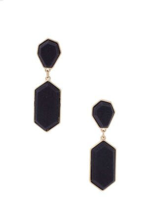 Geometric Wood Post Drop Earrings – Black, Natural, Brown