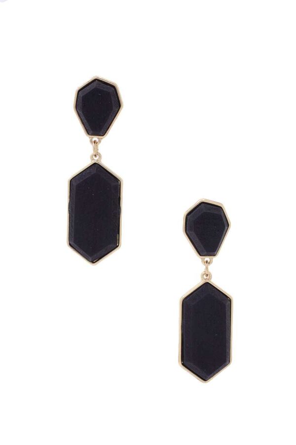 Geometric Wood Post Drop Earrings – Black, Natural, Brown