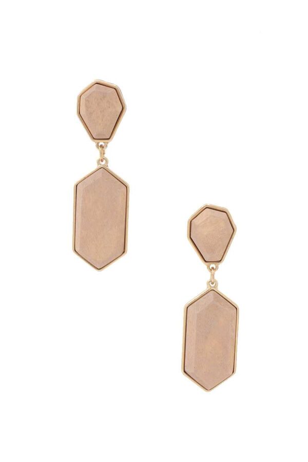 Geometric Wood Post Drop Earrings – Black, Natural, Brown
