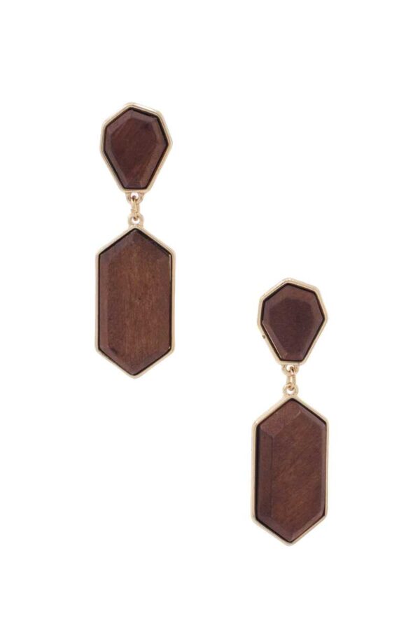 Geometric Wood Post Drop Earrings – Black, Natural, Brown
