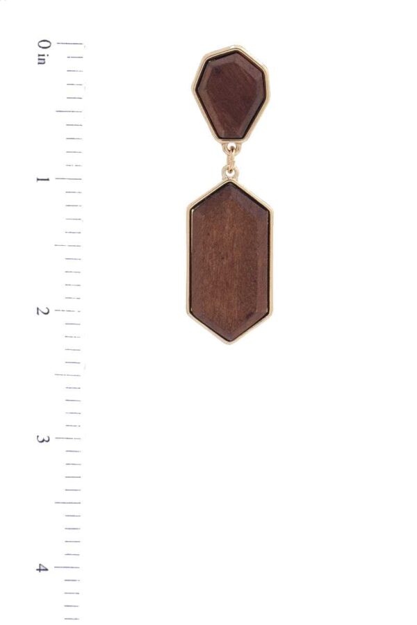 Geometric Wood Post Drop Earrings – Black, Natural, Brown