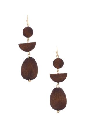 Geometric Wood Bead Dangle Earrings – Natural Boho