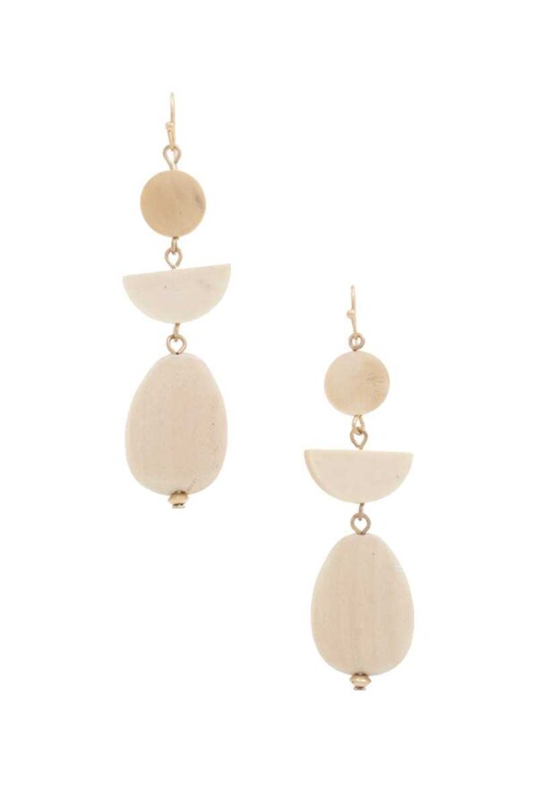Geometric Wood Bead Dangle Earrings – Natural Boho