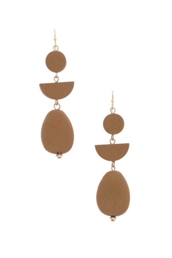 Geometric Wood Bead Dangle Earrings – Natural Boho