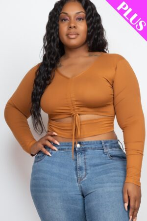 Plus Size Ruched Drawstring Cutout Crop Top – Meerkat