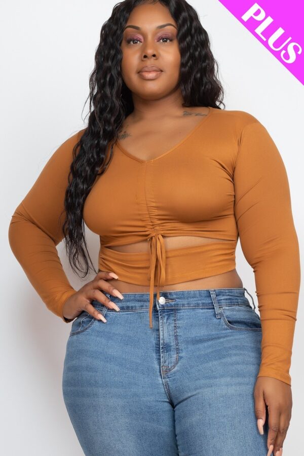 Plus Size Ruched Drawstring Cutout Crop Top – Meerkat