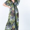 Zebra-Print Deep V Slit Maxi Dress – Black/Neon Mult