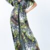 Zebra-Print Deep V Slit Maxi Dress – Black/Neon Mult
