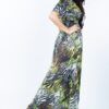 Zebra-Print Deep V Slit Maxi Dress – Black/Neon Mult
