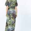 Zebra-Print Deep V Slit Maxi Dress – Black/Neon Mult