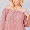 Plus-Size Off-Shoulder Plaid Top with Bubble Sleeves – Brick