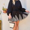 Plus Size Gingham Ruffle Romper with 3/4 Bubble Sleeves