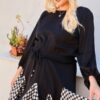 Plus Size Gingham Ruffle Romper with 3/4 Bubble Sleeves