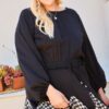 Plus Size Gingham Ruffle Romper with 3/4 Bubble Sleeves