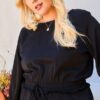 Plus Size Gingham Ruffle Romper with 3/4 Bubble Sleeves