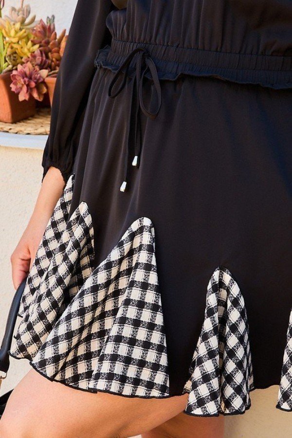Plus Size Gingham Ruffle Romper with 3/4 Bubble Sleeves