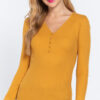 V-Neck Placket Thermal Top – Long Sleeve Deep Mustard