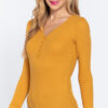 V-Neck Placket Thermal Top – Long Sleeve Deep Mustard