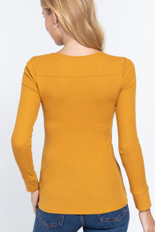 V-Neck Placket Thermal Top – Long Sleeve Deep Mustard