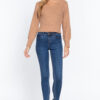 Long Puff-Sleeve V-Neck Rib Sweater – Khaki