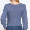 Long Puff-Sleeve V-Neck Rib Sweater – Vintage Blue