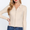 Notched Collar Zippered Sweater – Cream Beige