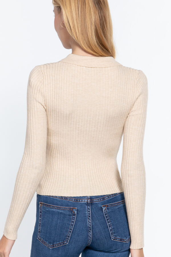 Notched Collar Zippered Sweater – Cream Beige