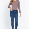 Notched Collar Zippered Sweater – Dusk Mauve