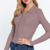 Notched Collar Zippered Sweater – Dusk Mauve