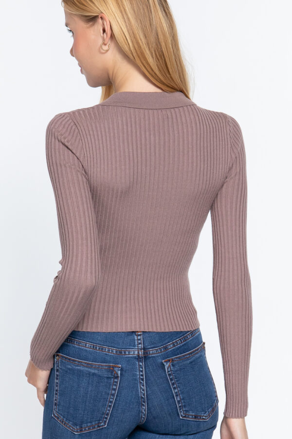 Notched Collar Zippered Sweater – Dusk Mauve