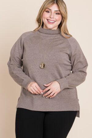 Plus-Size Buttery Soft Turtleneck Sweater – Two-Tone High-Low Hem