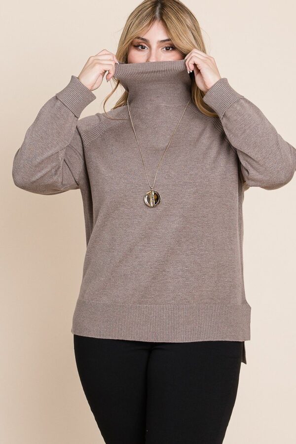Plus-Size Buttery Soft Turtleneck Sweater – Two-Tone High-Low Hem