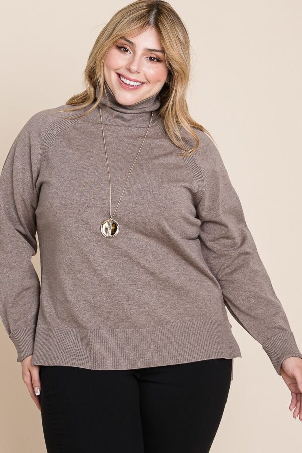 Plus-Size Buttery Soft Turtleneck Sweater – Two-Tone High-Low Hem