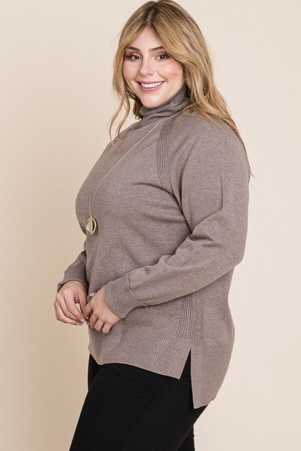 Plus-Size Buttery Soft Turtleneck Sweater – Two-Tone High-Low Hem