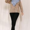 Plus Size Contrast Washed Denim Top with Leopard Yoke – Brown Denim
