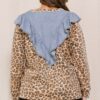 Plus Size Contrast Washed Denim Top with Leopard Yoke – Brown Denim