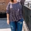Plus Size Tiny Floral Square-Neck Top – Midnight