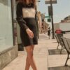 Ribbed Knit Sweater Mini Dress with Bishop Sleeves