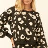 Leopard Print Pullover Sweater – Bell Sleeves, Black
