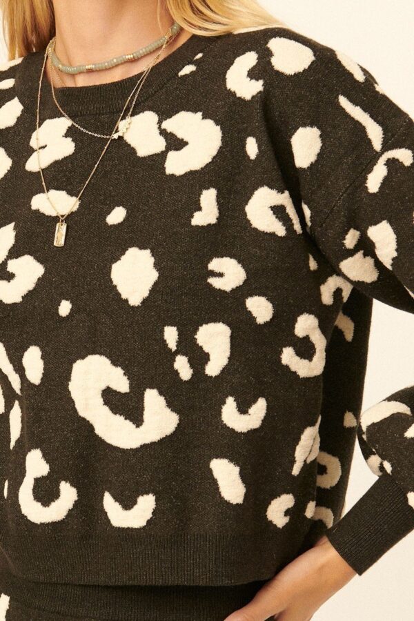 Leopard Print Pullover Sweater – Bell Sleeves, Black