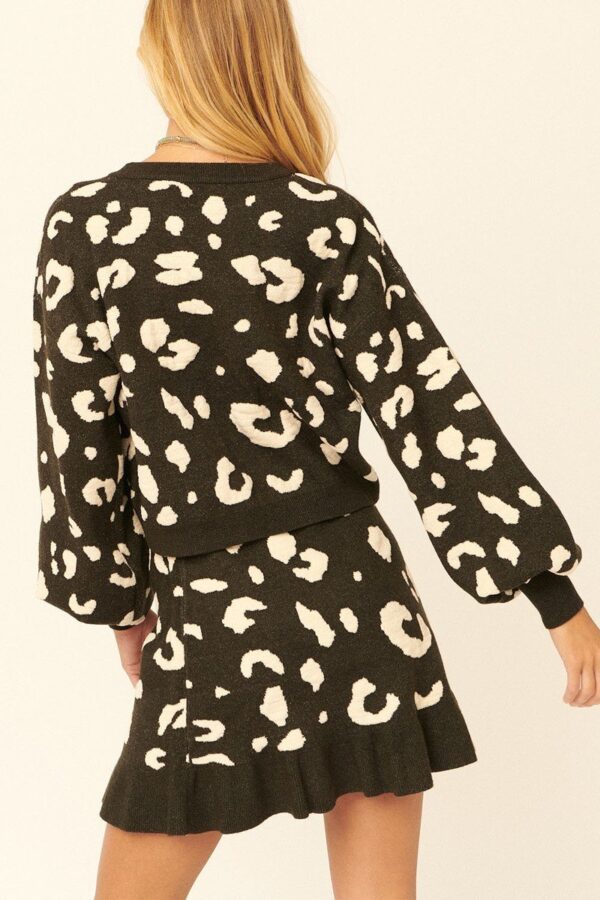 Leopard Print Pullover Sweater – Bell Sleeves, Black