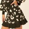 Leopard-Print Knit Mini Skirt with Ruffled Hem – Black