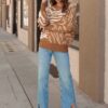 Zebra Print Pullover Sweater – Oversized Crewneck in Camel