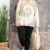 Plus Size Long-Sleeve Spiral Tie-Dye Knit Top – Faded Sage