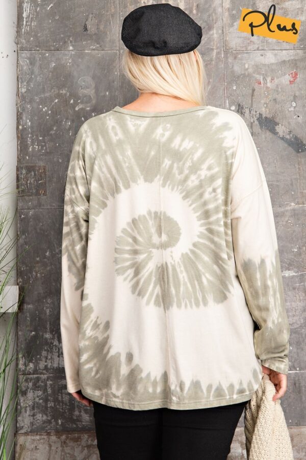 Plus Size Long-Sleeve Spiral Tie-Dye Knit Top – Faded Sage
